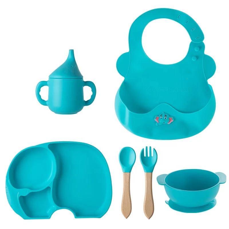 Custom BPA Free Food Grade Silicone Tableware Kid Other Plate Dish Snacks Cup Straw Bibs with Bowl Suction Feature supplier