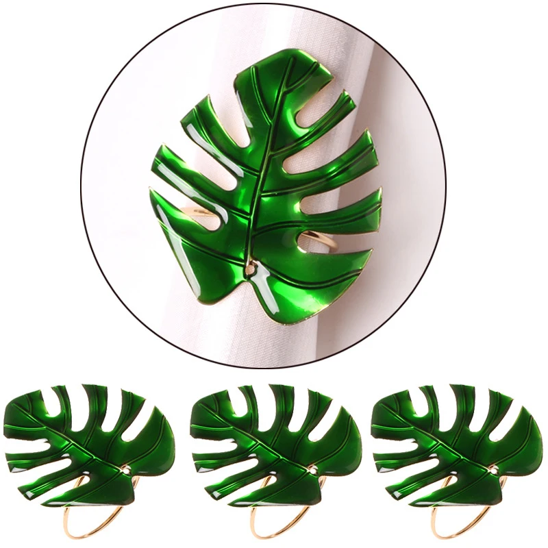 New Design Stainless Green Tropical Monstera Leaf Decorative Napkin Rings for Table Decoration
