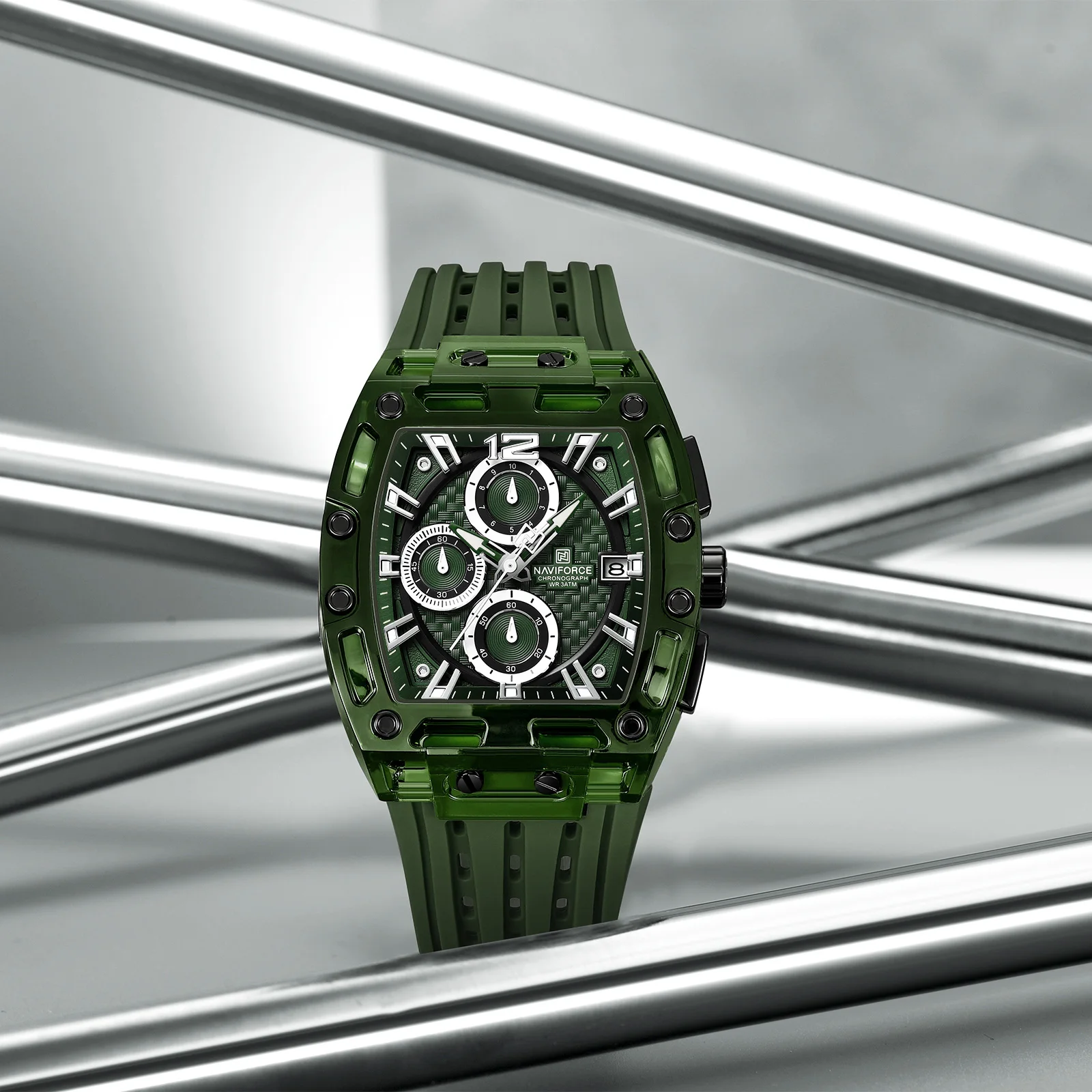 NAVIFORCE 7105新设计透明酒托手表男士石英表防水奢华运动户外蒙特霍姆
