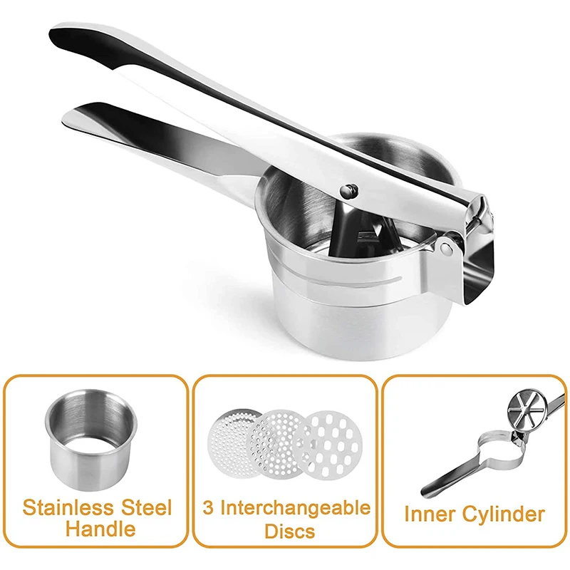 Stainless Steel Kitchen Gadget Potato Masher Press Manual Juicer Garlic Potato Press