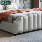 Foshan Wholesale Modern Luxury Bedroom Furniture King Size Solid Wood Genuine Leather Bed