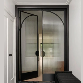 ALUFRONT High Quality Modern Aluminum Glass French Swing Doors with Double Tempered Glazed for Apartment & Hotel Exterior Entry