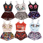 Sleepwear Cute Suspender Nightwear Sleepwear Cartoon Character Silk Pajamas Sets For Women