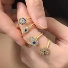 Diamond Ring Gold Rings Minimalist Jewelry Diamond Ring Adjustable 18K Gold Plated Jewelry Evil Eye Rings