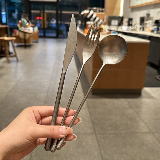 Retro Polished Silverware Vintage Spoon Fork Stainless Steel high mirror polish Restaurant Hotel Cutlery Set