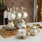 Turkish Turkish Royal Coffee Tea Set With 6 Cups And Saucers Gold Printed Ceramic Luxury Teapot Set
