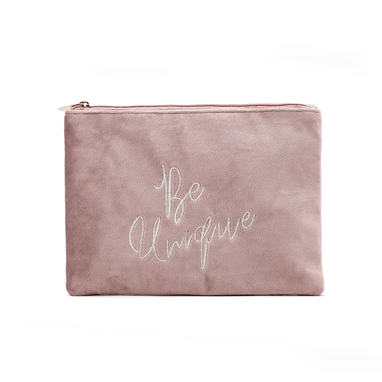 velvet pink bridesmaid gift cosmetic bag embroidery with