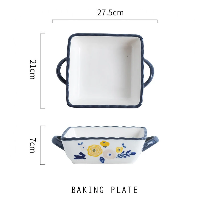 Food Grade  Flowers Pattern Eco Friendly Porcelain Plates Ceramic Salad Food Baking Plate Ceramic Dinnerware Set