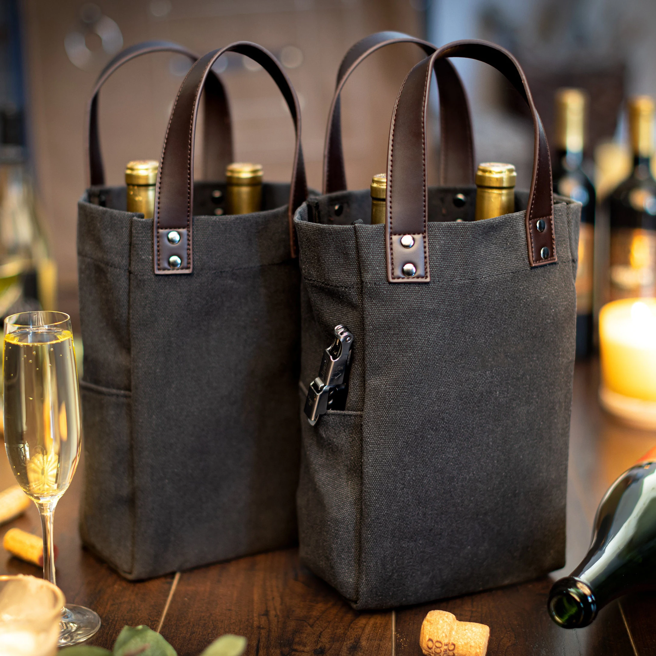 Customized 2-Bottle Wine Gift Bag Personalized Reusable Eco-Friendly Cotton Tote with Sturdy Handles Canvas Material details
