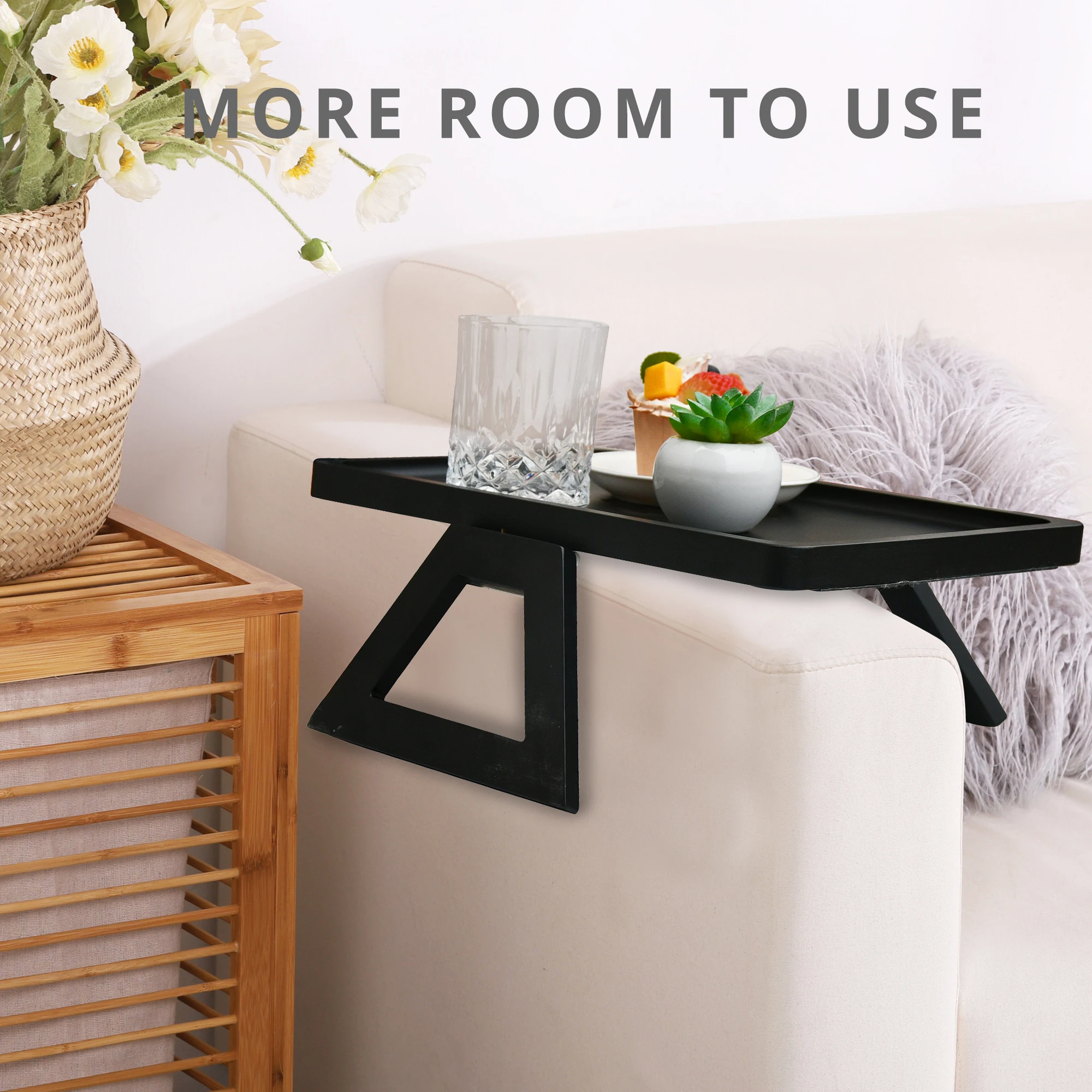 Arm Table Clip On Tray Sofa Table For Wide Couches,Bamboo Sofa Tray Table Clip On Side Table For wide ,Foldable Storage Tray