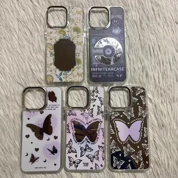 Luxury Butterfly Hard Glass Make UP Mirror Shockproof TPU Phone Case For iPhone 15 14 13 12 11 Xs Xr