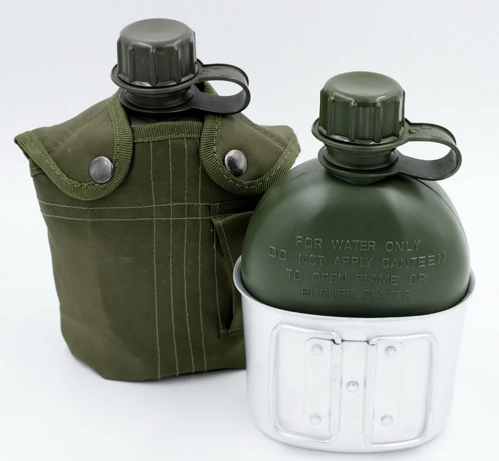 ND_ 3Pcs Military Style 1L Water Drinking Bottle Water Cup D Canteen Cover 