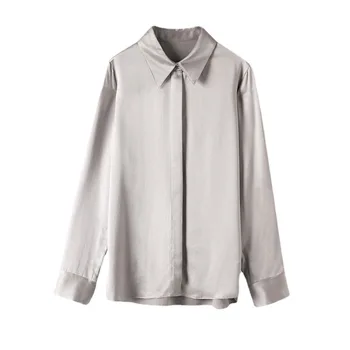 Spring Women's 2022 new weighty silk blouse Women's long sleeve fashion commuter silk black bottom blouse Women's shirt