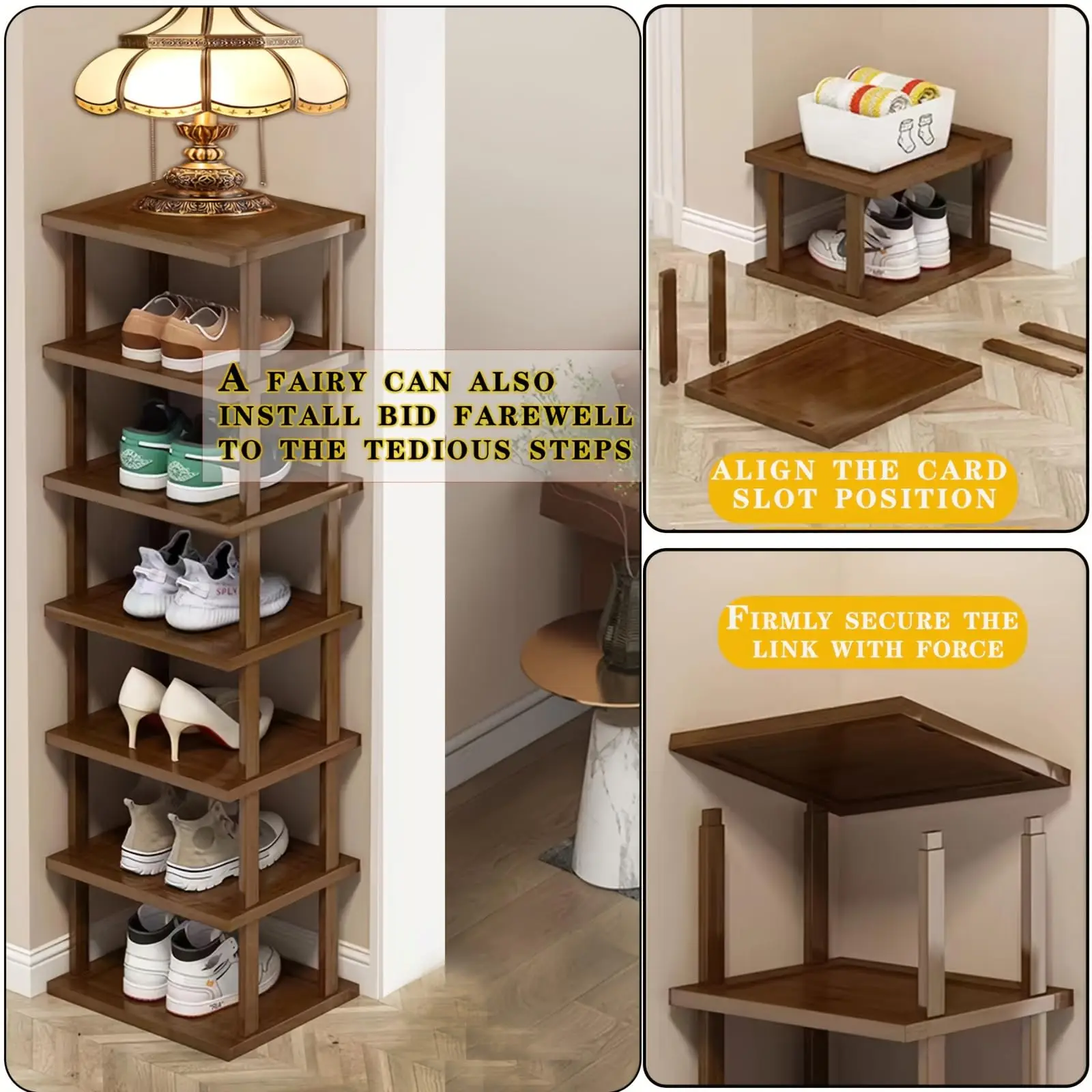 product custom bamboo shoe rack vertical shoe organizer with sturdy shelves entryway storage stand for wardrobes corners doorways-8
