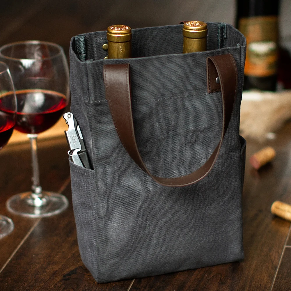 Customized 2-Bottle Wine Gift Bag Personalized Reusable Eco-Friendly Cotton Tote with Sturdy Handles Canvas Material details