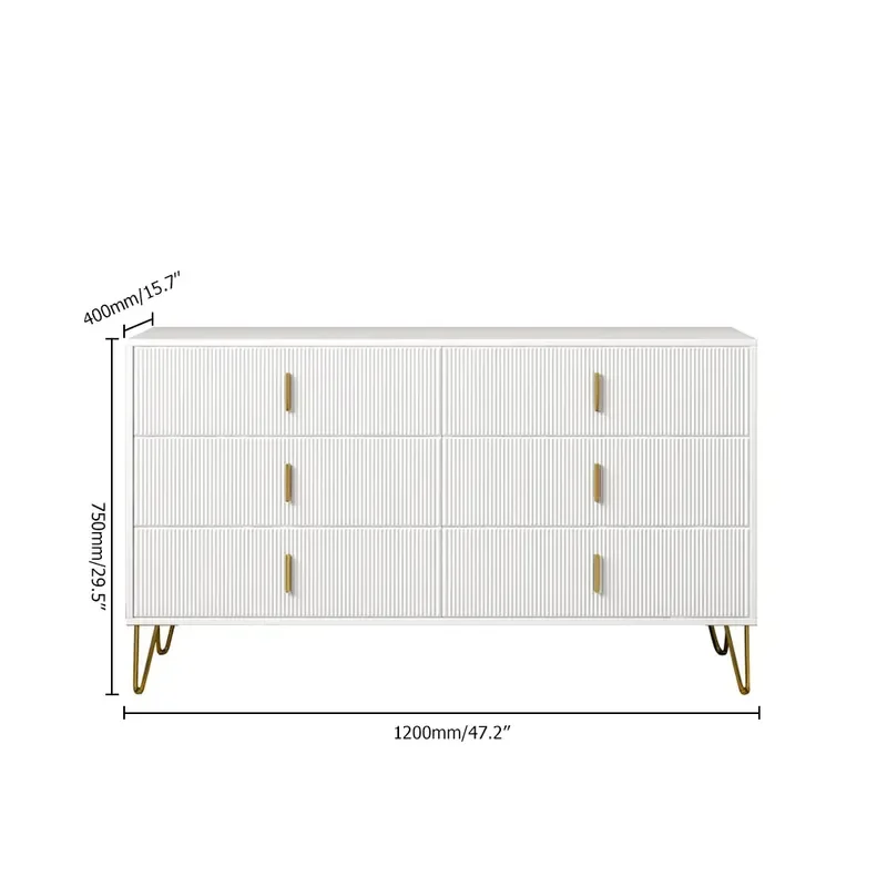 Modern White 6-Drawer Buffet Cabinet  Living room Bedroom Locker for Storage