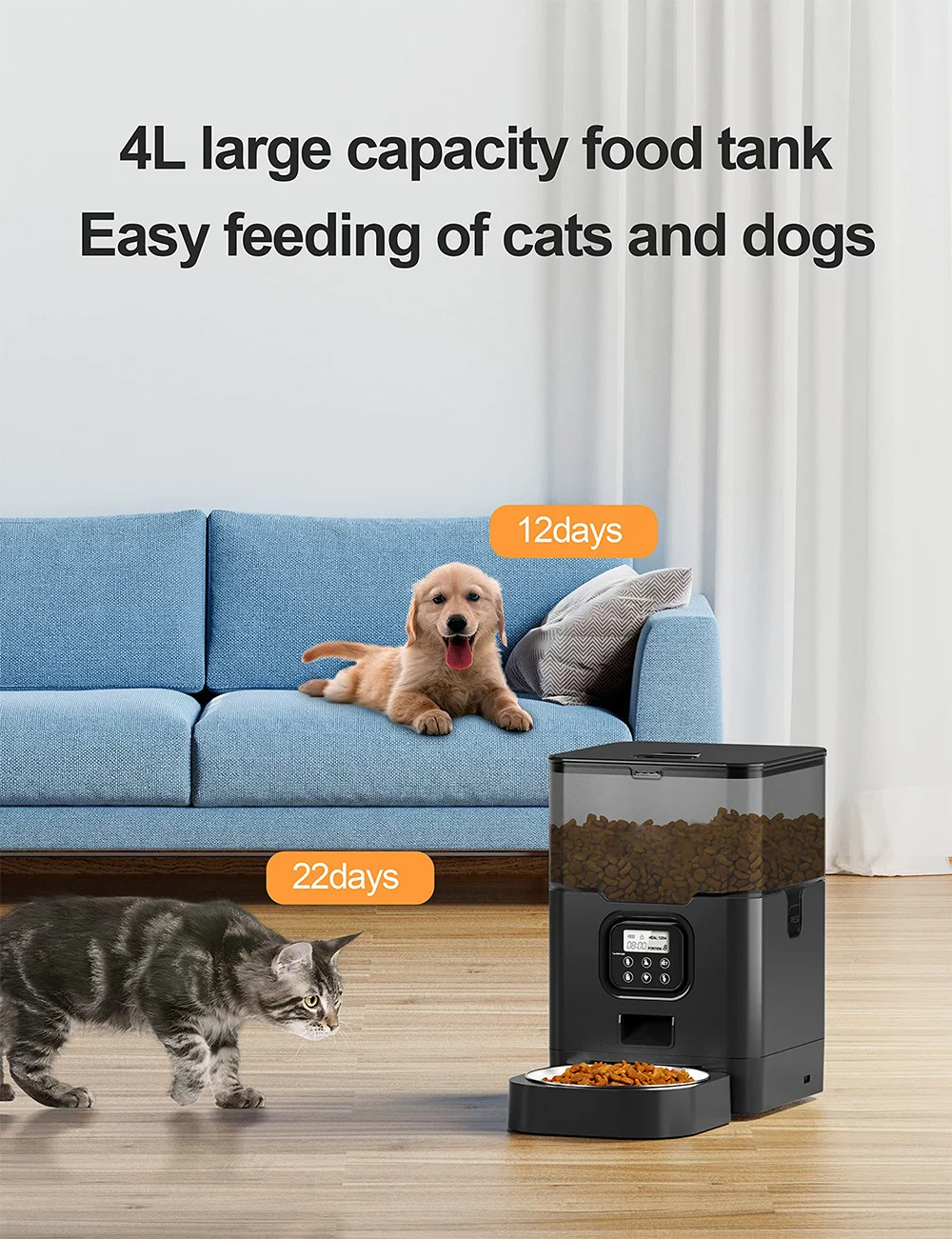 4l Automatic Dog Feeder App Smart Cat Feeder Slow Food Dispenser Wifi