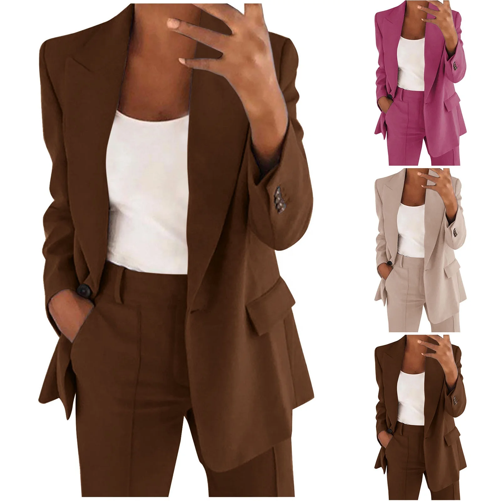 Women's Casual Business Open Front Long Sleeve Notch Lapel Office Blazer Jacket