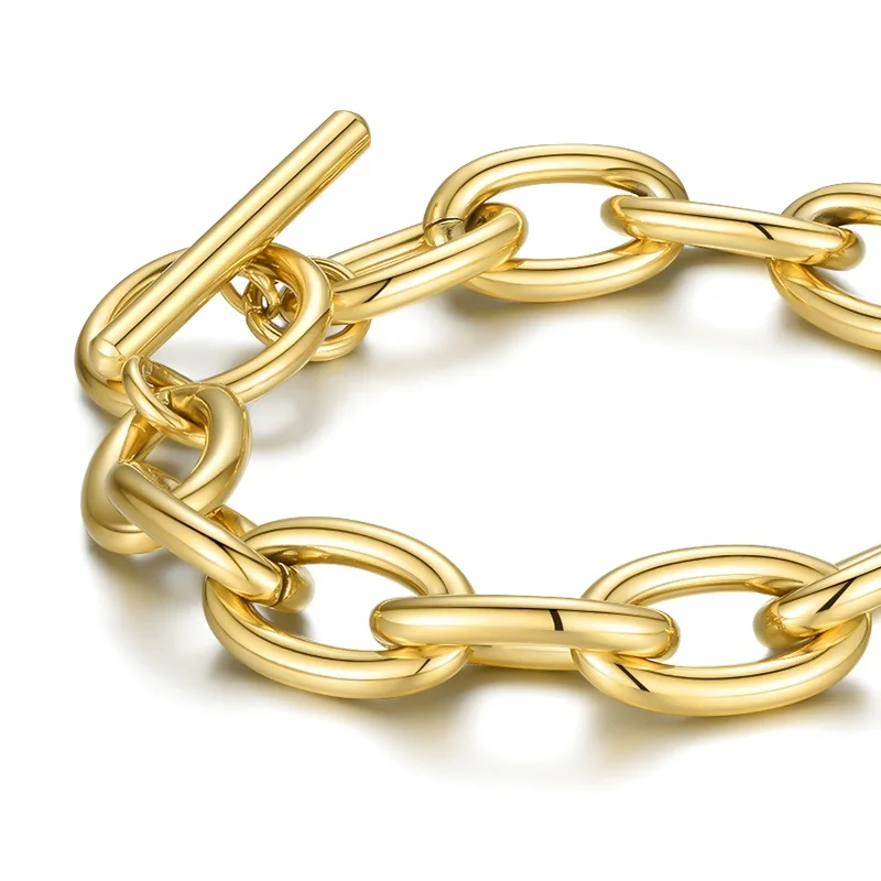 14K Gold Plated Stainless Steel Jewelry Oval Chain Link OT Buckle Accessories Bracelets B202187
