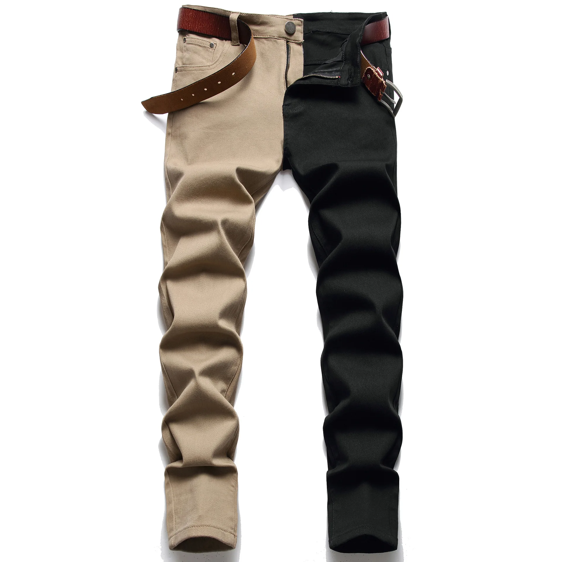 Custom Men's Straight Jeans Pant Plus Size Casual Style Denim with Boys' Color Stitching Zipper Washed Technics details