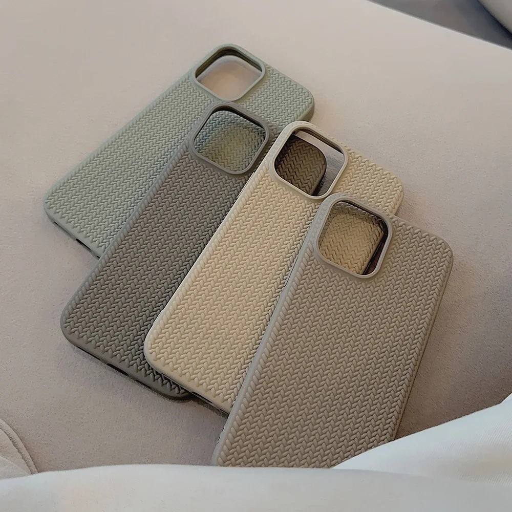 Ins Style Autumn and Winter Weave Retro Soft TPU Silicone Phone Case for iPhone 15 14 13 12 11 pro max