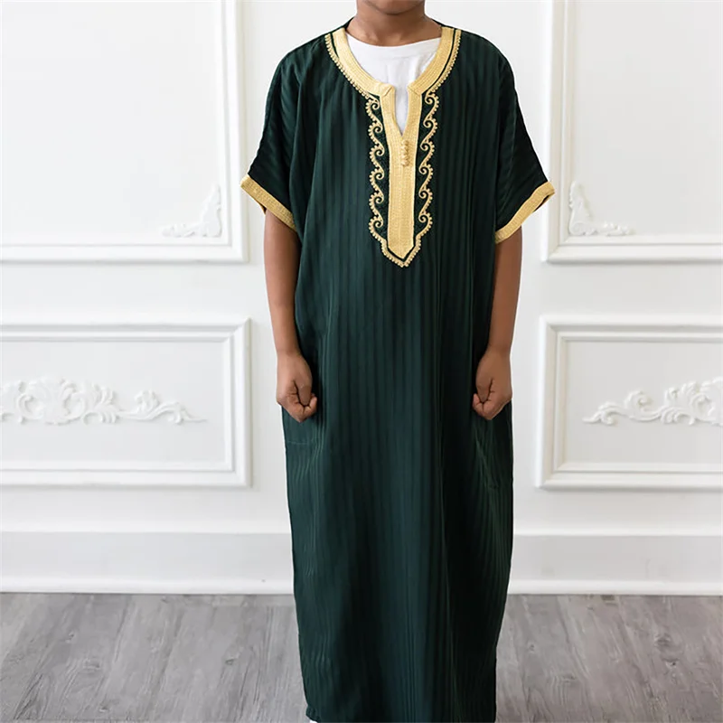 Custom Men Arabic Green Thobe Wholesale Morocco Short Sleeve Thobe With