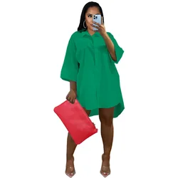 2023 Spring Summer XS-5XL Plus Size Women's Dresses Solid Color Half Sleeve Loose Shirt Ladies Casual Dress