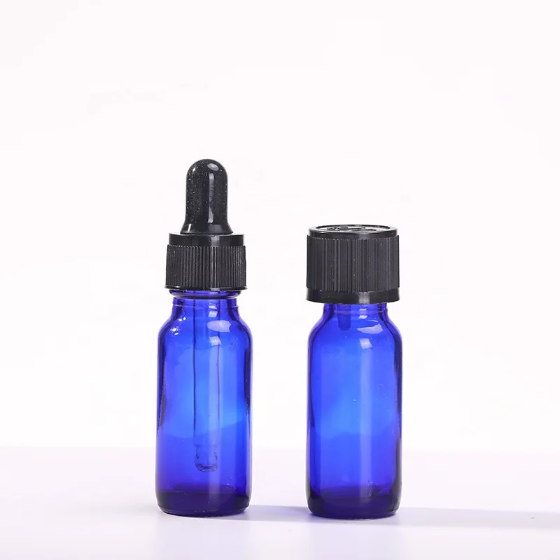 Wholesale 1/2 Ounce 1/2oz Empty Skincare Cobalt Blue Color Boston Rounded Glass Bottle 15ml Dropper For Oil