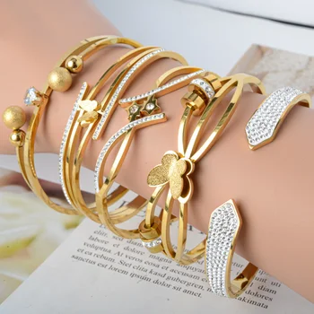 Luxury Diamond Bracelet Cuban Link Chain C Cuff stainless steel bracelet women
