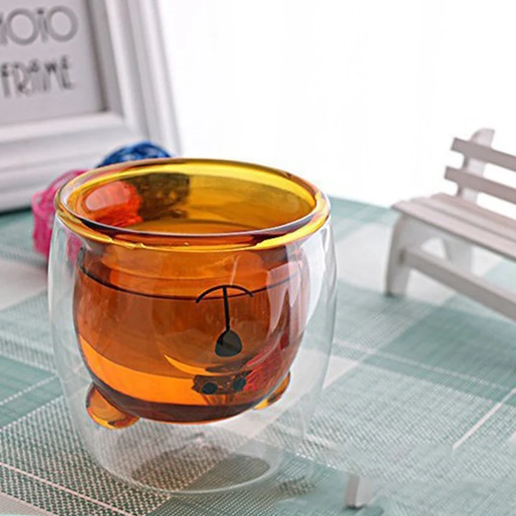 2024 Cute Premium Borosilicate Glass Bear Mugs Double Wall Glass colorful Glass Tea Cup