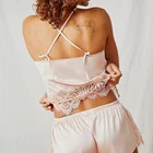 Sleepwear Wholesale Sexy V Neck Split Hem Tie Back Straps Lace Trimming Pajama Set Women Sleepwear