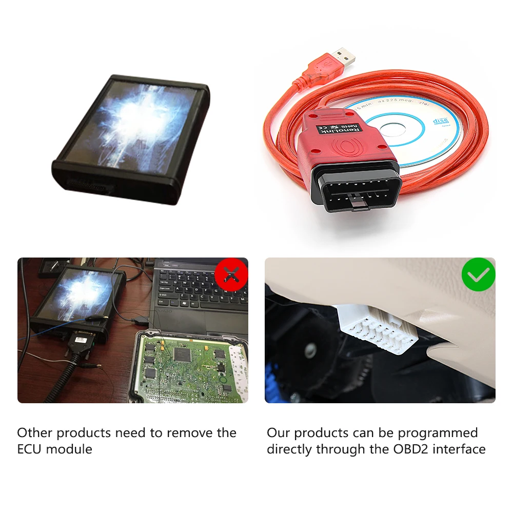 Câble Diagnostic Renolink V2.10 Pour Renault Dacia OBD2 - Réinitialisation Airbag Et Clés