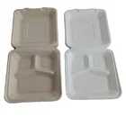 Disposable Bagasse Clamshell 8'' 3 Compartment Sugarcane Biodegradable Food Container Clamshell Box
