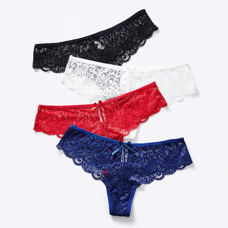 Women's Stretch Floral Lace Low-Rise Thong Panties 