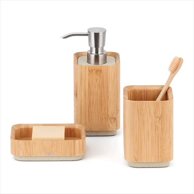 Bamboo Bathroom Accessories Set, Bamboo Wood Bathroom Accessories Include Bamboo Soap Dispense