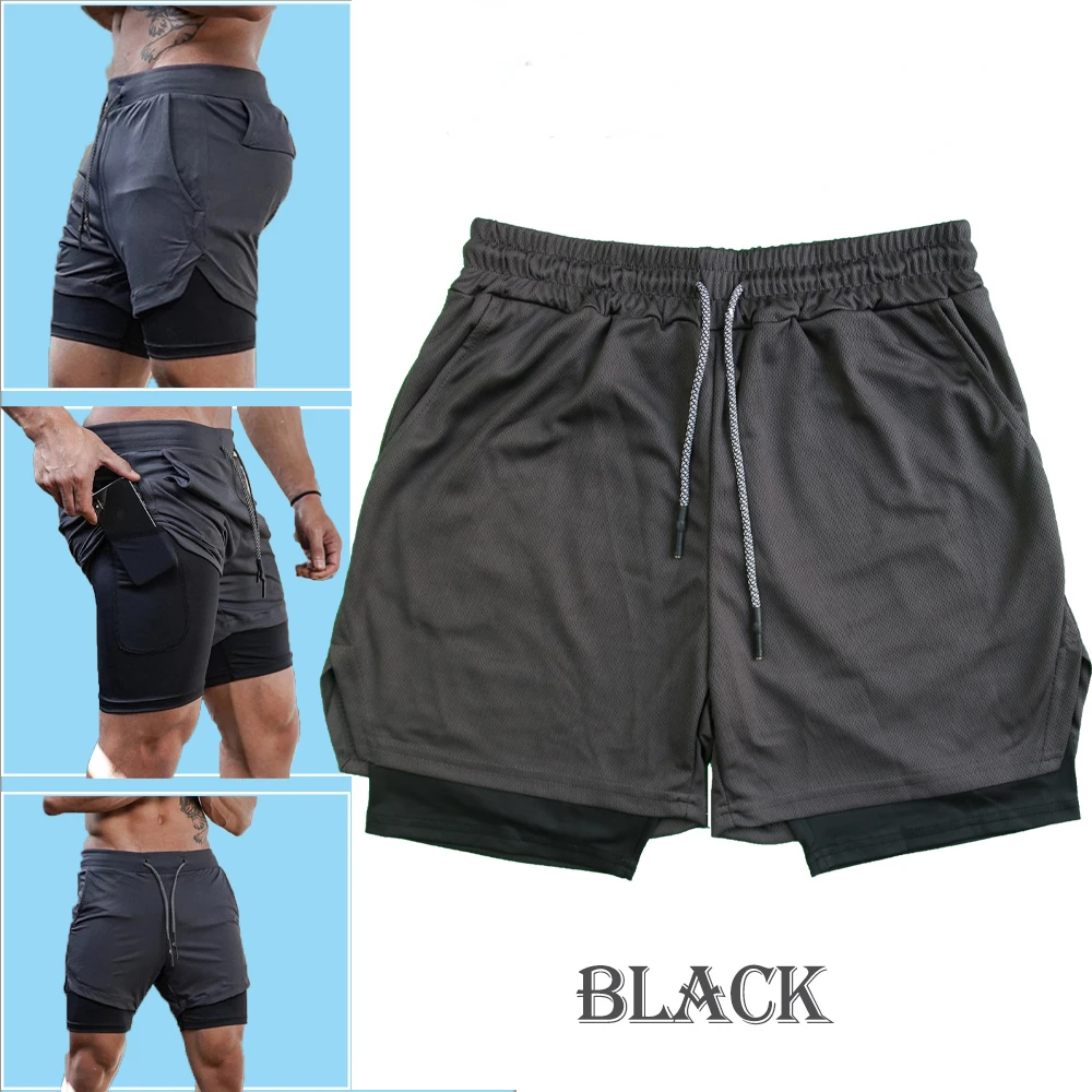 Pod&fba Men's Anime Gym Shorts 2 In 1 Doubledeck Quick Dry Sport Shorts Fitness Workout Short