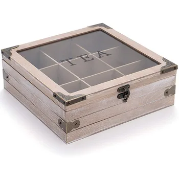 custom made grey square Country tea bag Storage container wooden tea storage box
