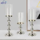 Silver Candle Home Decoration Nordic Silver Metal Stand Cylinder Clear Hurricane Glass Candle Holders