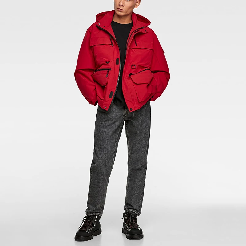 red utility jacket