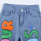 Hot Sexy Girls Jeans Streetwear Straight Trousers High Waist Denim Pants OEM Custom Colorful Letter Print Pants