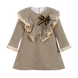 European style vintage tweed Kids girls Winter dress
