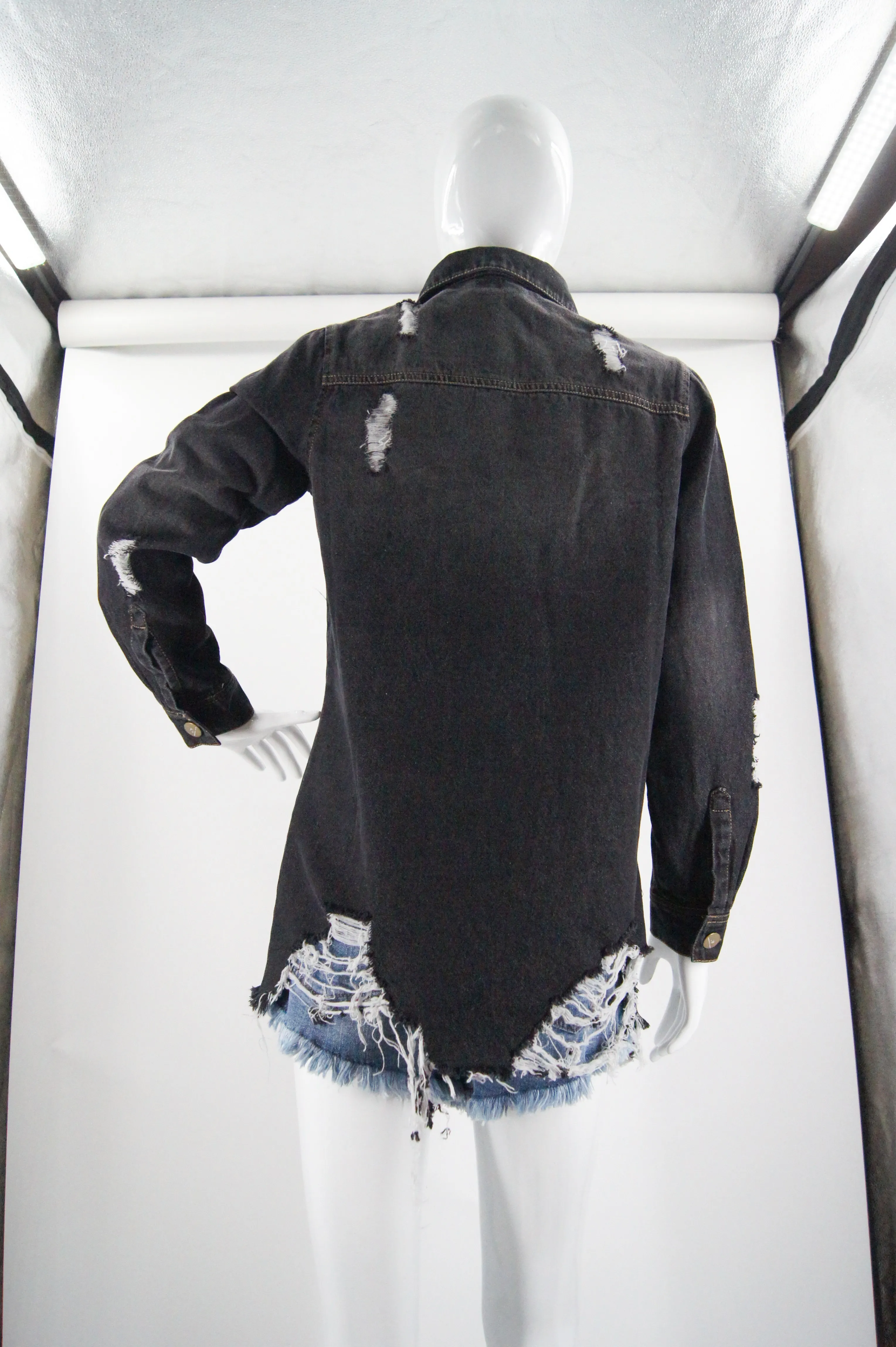 Hot Selling Women's Casual Long Sleeve Denim Shirts Loose Fit Ruffled Collar Solid Pattern Blouse Top Direct Wholesales details