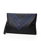 Leather Bag Clutch Waterproof Black Soft Men Designer Genuine Leather Envelope Bag Wristlet Clutch Bag
