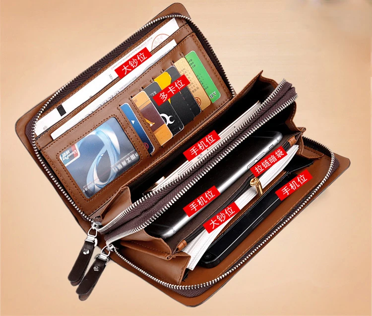 Double Zipper Clutch Bag For Men S Long Leather Purse Men S Organizer