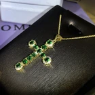 Micro Pave G134 Dainty Micro Pave Zircon Necklace Green Crystal Pendant Cross Necklace
