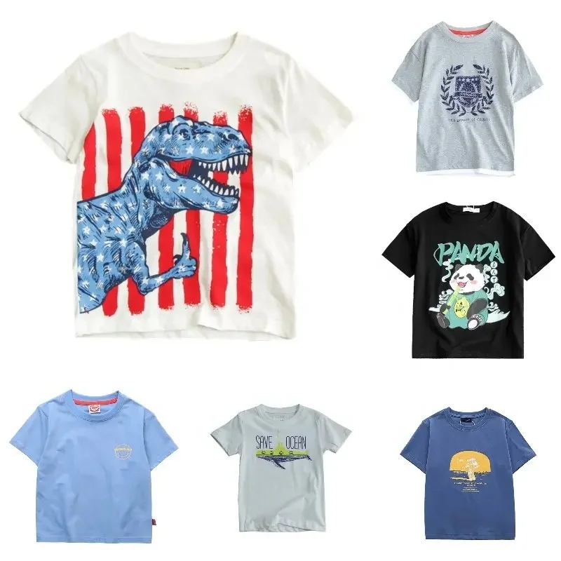 stylish cute cartoon animal contrast color short sleeved top 2024 summer kids clothing printing t-shirt for boy