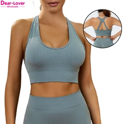 Dear-Lover OEM ODM Wholesale Custom Logo Ribbed Sleeveless Zip Up Active Fitness Gym Yoga Top Sports Yoga Bra