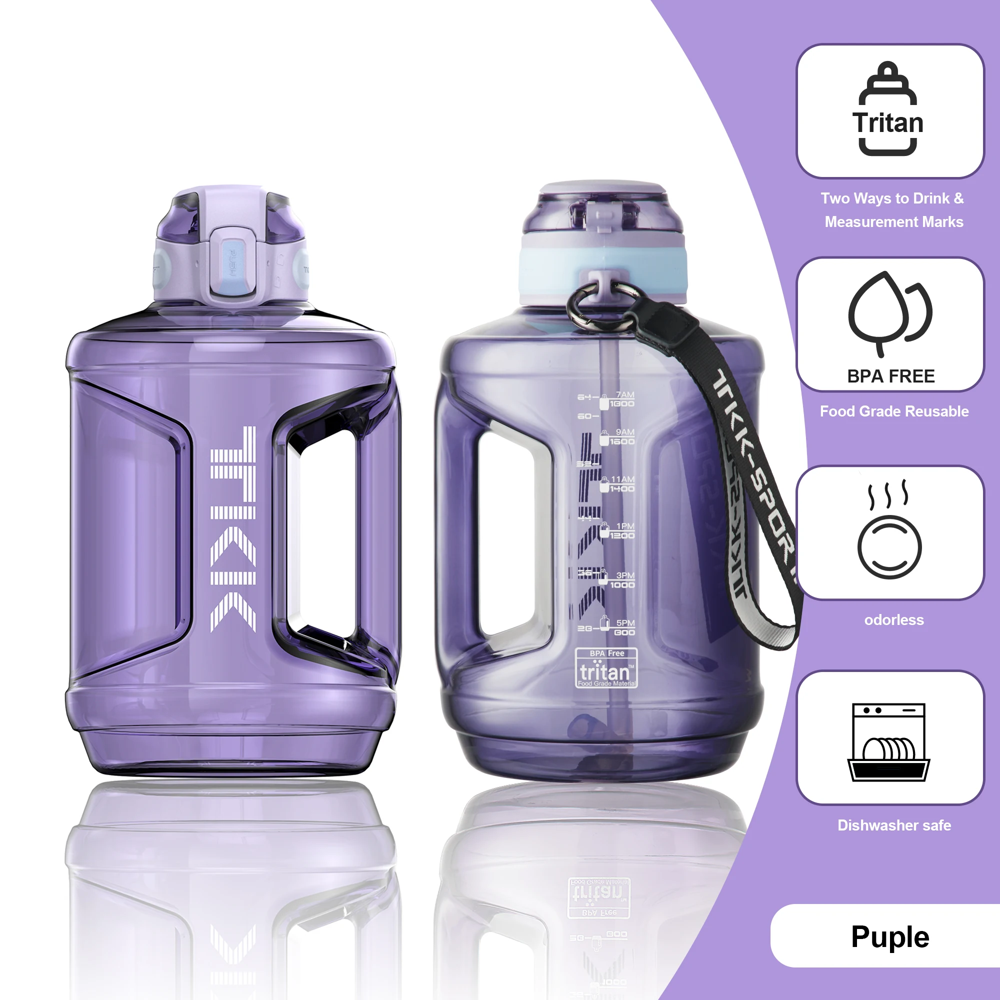 Big custom logo bpa free leak proof 2l reusable tritan gallon with straw gym eco-friendly sports custom plastic water bottle