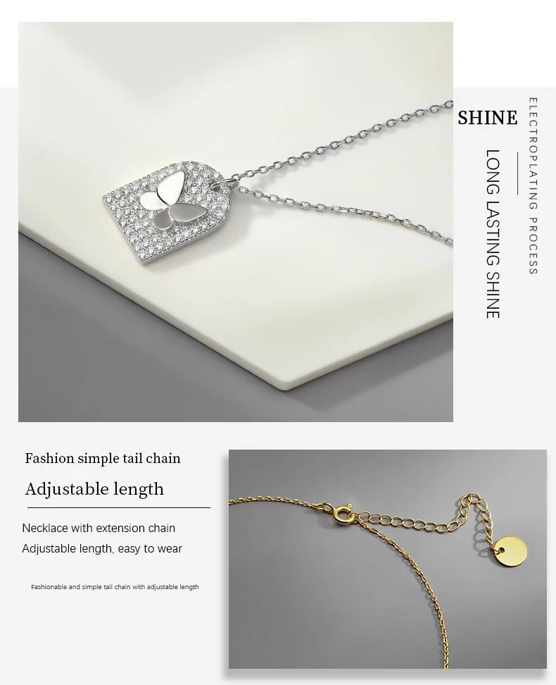 镀金吊坠项链蛋白石925银蝴蝶项链珠宝