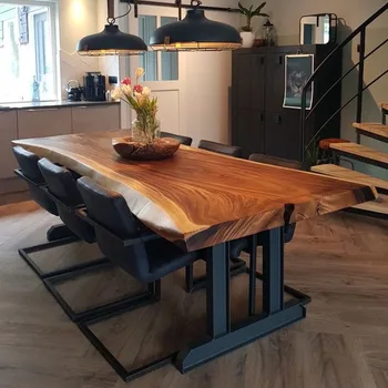 Industrial furniture modern live edge slab Solid Walnut Wood Restaurant Dining Table